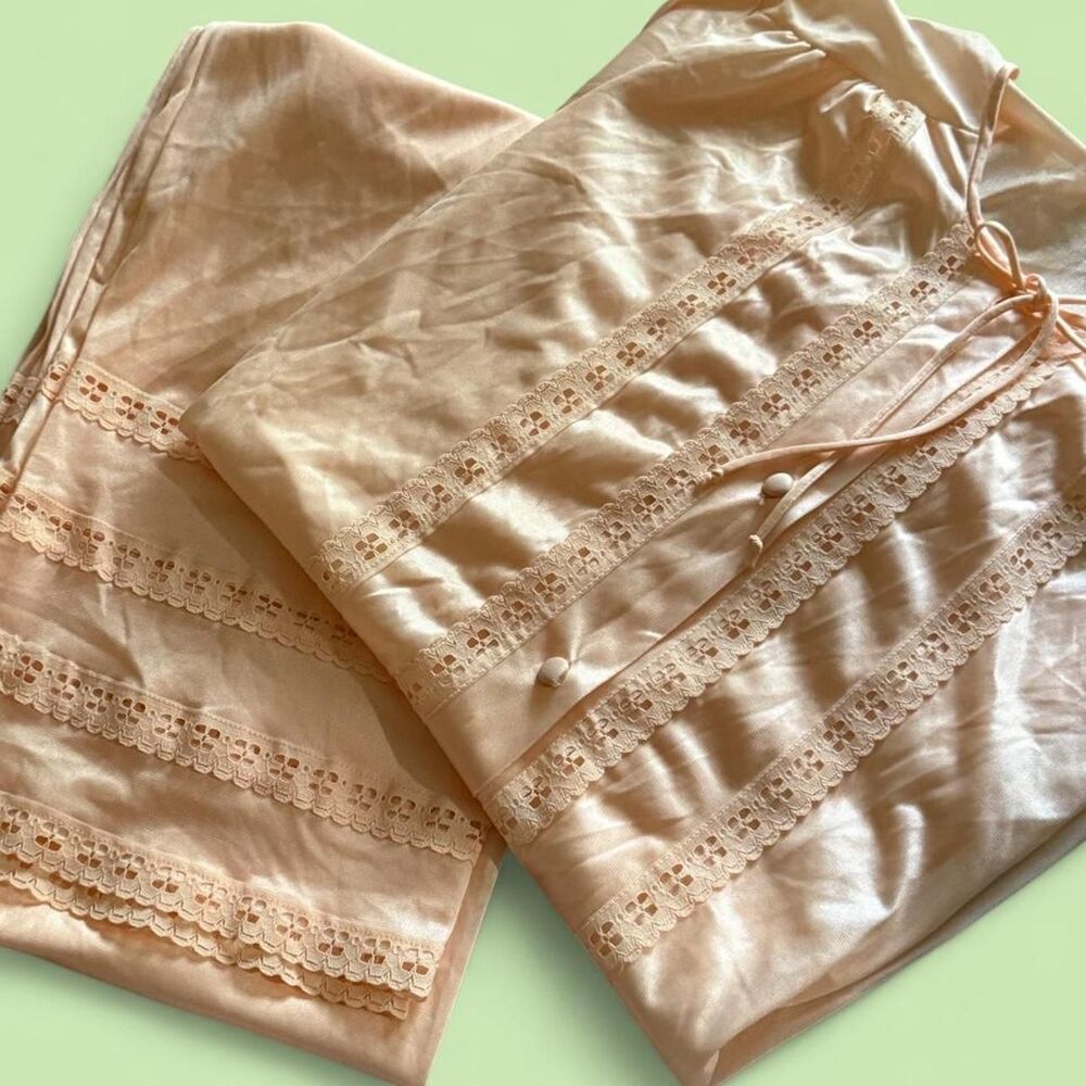 Vtg 60s 70s Gossard Artemis Peach Nylon Lace Sleepwear Set Small 6218 - Picture 7 of 7